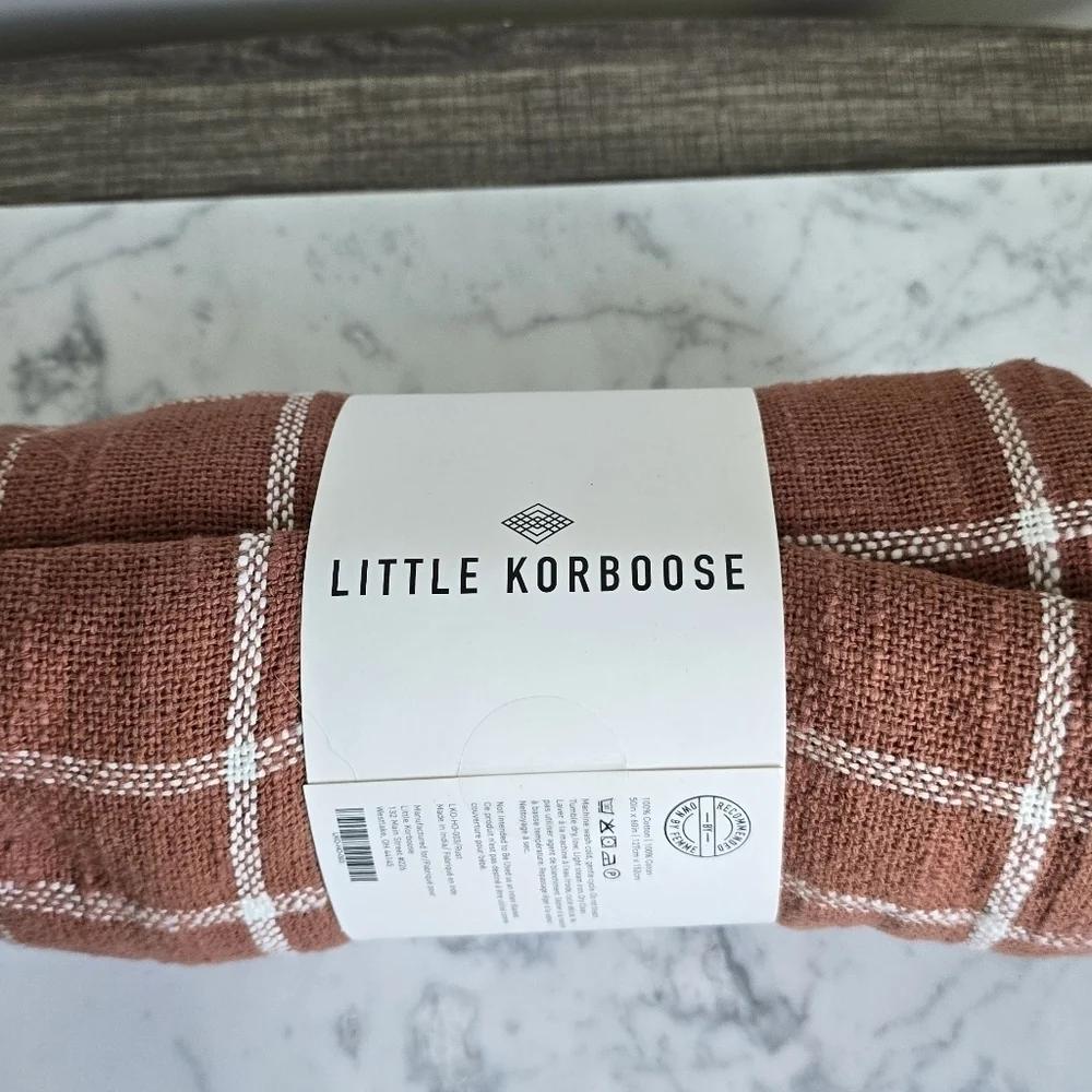 Little Korboose April Nemeth, New Woven Terracotta Plaid Cotton Throw Blanket